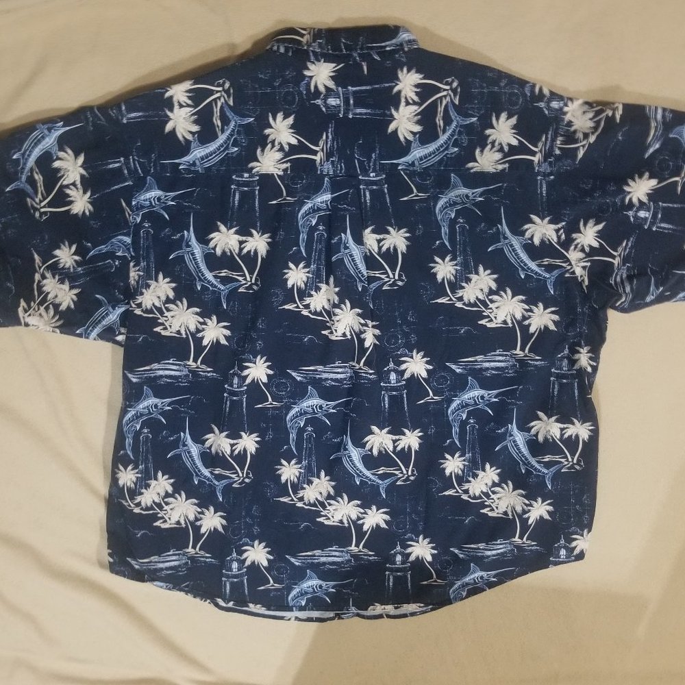 Puritan blue/beige ocean fish men's 3XL shirt - Picture 2 of 4